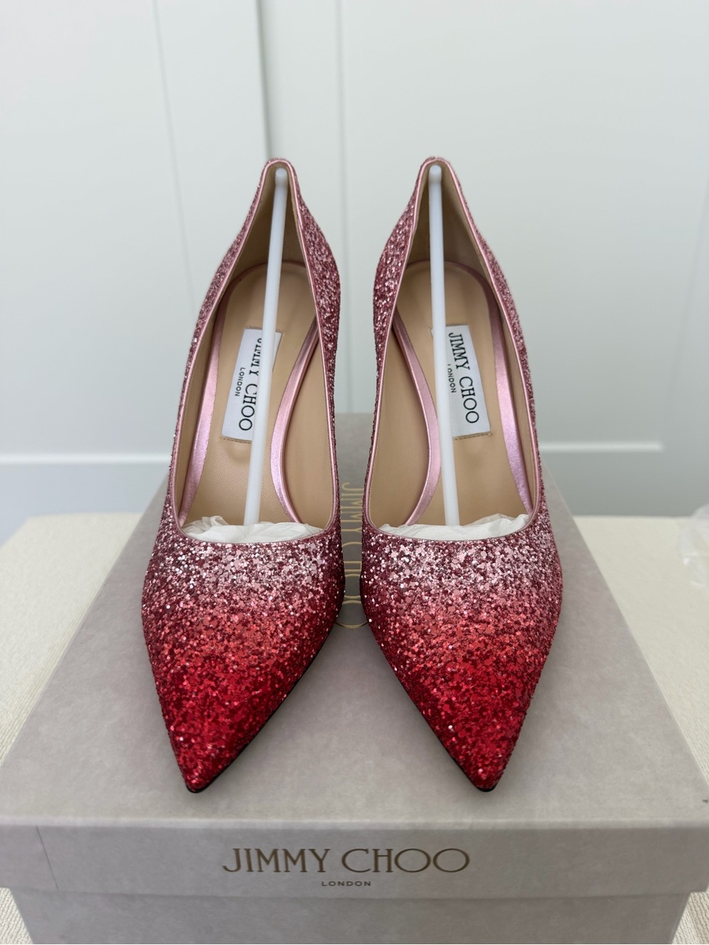 Jimmy Choo Love 100 Women's Glitter Gradient Pumps - Red/Pink - Picture 2 of 7